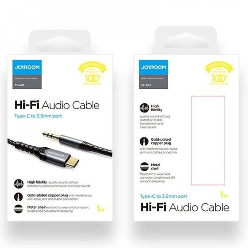 كيبل AUX تايب سي من جيروم (SY-A03) قماشي ضد القطع 1متر  JOYROOM SY-A03 1M Type-C To 3.5mm Hi-fi Audio Cable