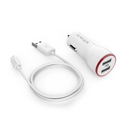 شاحن سيارة انكر Anker PowerDrive 2 بقدرة 24 واط ويأتي باللون الأبيض