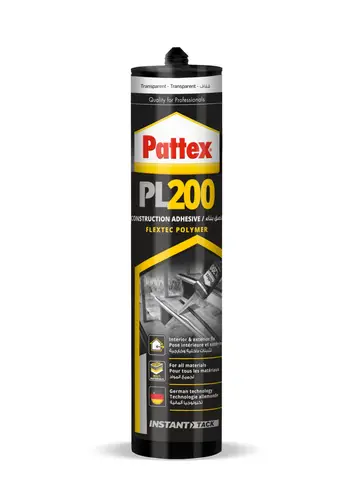 Pattex PL200 Construction Adhesive - Polymer Based, Transparent, 290g