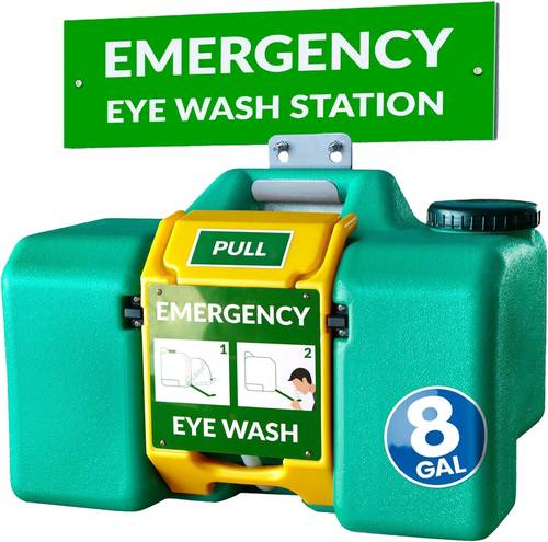 Professional 8-Gallon Portable Emergency Eyewash Station - Gravity-Fed High-Visibility Safety Equipment for Industrial, Laboratory, and Medical Use - No Electricity Required