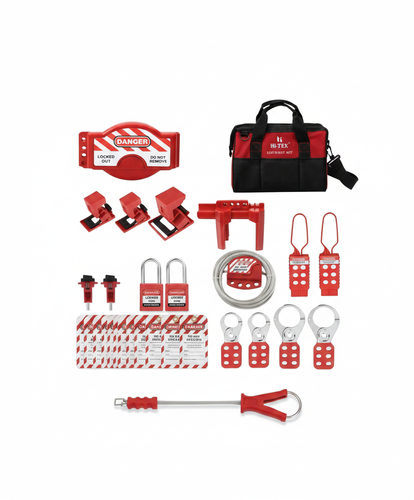 Loto portable tool kit for locking and isolating power sources to implement occupational safety procedures