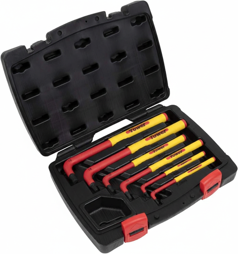 Professional 6-Piece VDE-Insulated Extra Long Hex Key Set - 1000V High-Voltage Safety Protection - Taiwanese Precision Allen Key Kit for Professional Electricians, Industrial Maintenance, and Electrical Assembly