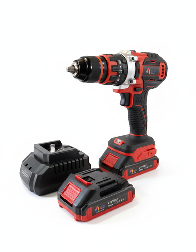 دريل لاسلكي احترافي 13 ملم بمحرك بدون فحمات (Brushless)، عزم 57 نيوتن، 21 فولت، 2000 دورة في الدقيقة، مع بطاريتين 2.0 أمبير، رأس معدني، شاحن سريع وحقيبة حمل.
