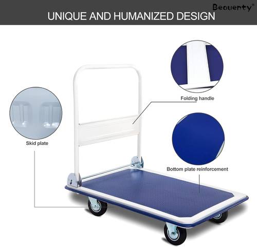 Folding Lightweight Trolley Flatbed Pulling Truck , Capacity 200kg , blue/white