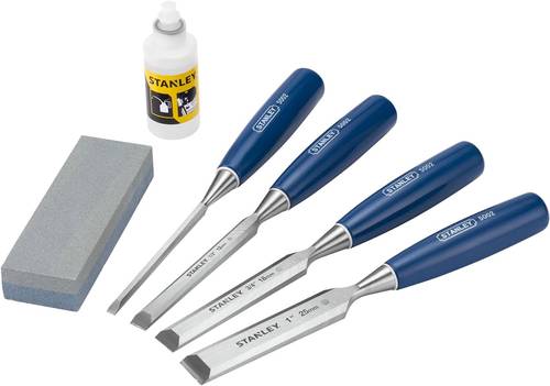 STANLEY 4 Piece Chisel Set Includes 6/12/18/25/mm High Carbon Steel Blade Chisels with Sharpening Stone and Oil 0-16-130