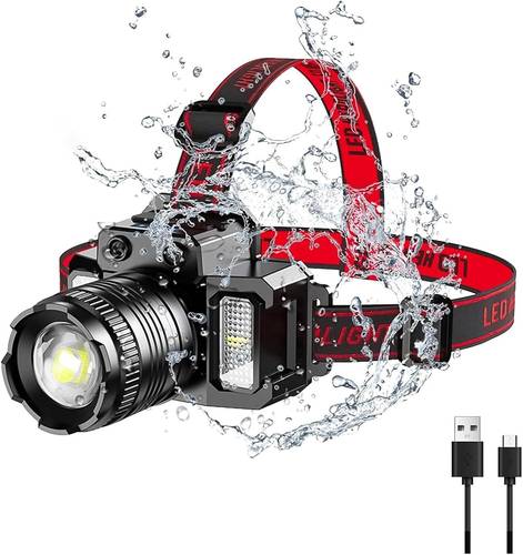 Rechargeable LED Headlamp - 360° Adjustable with Motion Sensor and 5 Light Modes for Hiking, Fishing, Mountaineering, and Camping