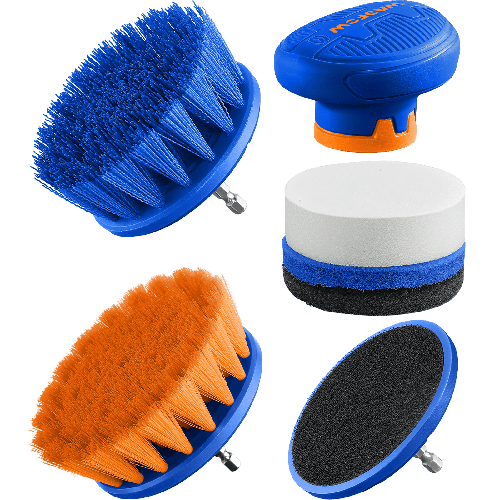 Wadfow 7-Piece Cleaning Brush Set - Includes Handle, Soft, Medium, and Hard Bristle Brushes, Scrubbers, and Backer Pad (WND5402)