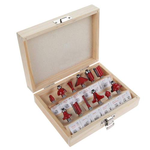 SMG Professional 12-Piece Router Bit Set - 1/4 Inch (6.35mm) Shank Wood Cutting Tool Kit - Carbide Tipped Milling Cutters for Furniture, Cabinetry & Carpentry - Includes Heavy-Duty Wooden Storage Case