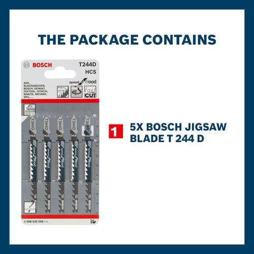 Bosch - T244D Jigsaw Blades, 100 Mm Length, High Carbon Steel Material