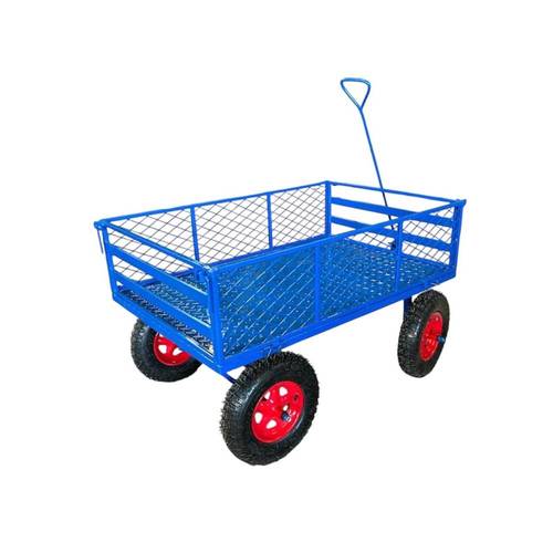 عربة نقل صناعية متعددة الاستخدامات – هيكل حديدي ثقيل – قاعدة مثقبة – جوانب شبكية قابلة للفتح – حمولة 250 كجم – عجلات هوائية قوية