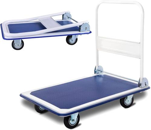 Folding Lightweight Trolley Flatbed Pulling Truck , Capacity 200kg , blue/white