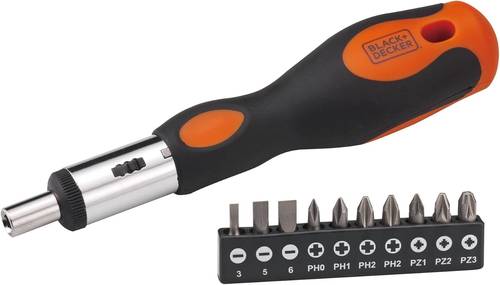 Black+Decker multi use screwdriver set with ten pieces of different sizes - BDHT68127