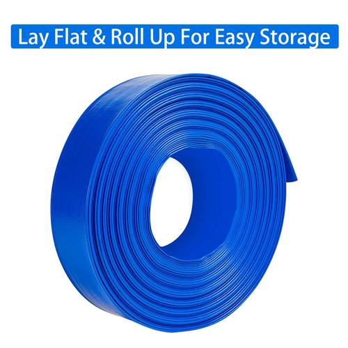 FLAT Hose for Swimming Pools - Reinforced PVC Discharge Hose, Heavy Duty Lay Flat Pool Drain Blue Hose, Weather and Chemical Resistant, Ideal for Water Transferring