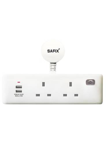 Safix Multi Plug Power Extension Adapter with 2 USB Wall Sockets for Travel, Office, and Home – White