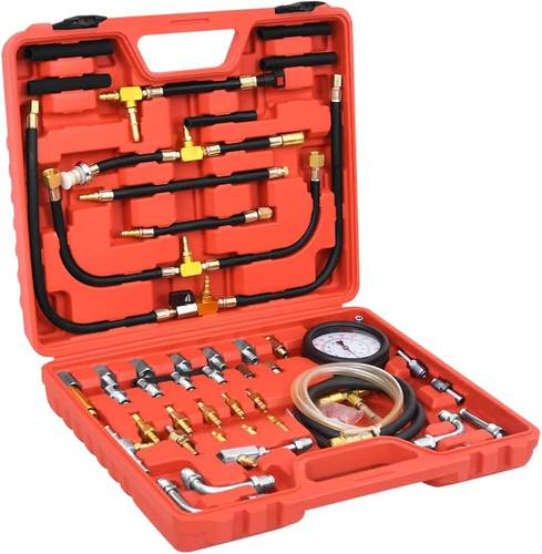 Fuel Injection Pressure Gauge Kit 140 PSI – Universal Automotive Gasoline Engine Fuel Pump & Injector Test Tool Set (50PCS Adapters Included)