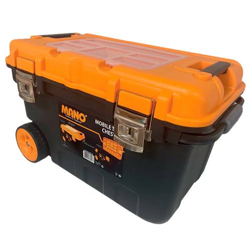 صندوق الأدوات المتنقل TKM-28 بمزلاج معدني – 646 × 415 × 390 مم صندوق أدوات Mano بعجلات