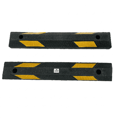 Parking bumpers - wheel barriers for car parks and garages, sizes 90 and 183 cm with reflective strips