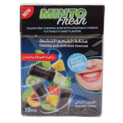 Minto Fresh Chewing Gum Activated Charcoal Tutti Frutti Mint 21 g - 15 Pcs