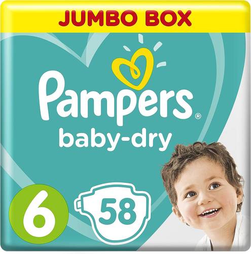 Pampers Baby-Dry, Size 6, Extra Large, 16+ kg, Jumbo Box, 58 Diapers
