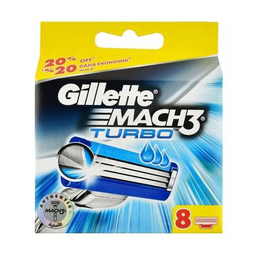 Gillette Mach 3 Turbo Razor Blades, Pack of 8, For Men