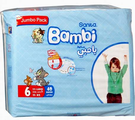 Bambi Baby Diapers Jumbo Pack Size 6, Xx-Large 40