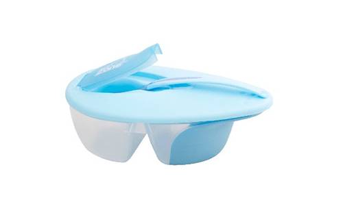 Baby Zone, A Dish With A Lid, A Spoon, And A Place To Store Spoons