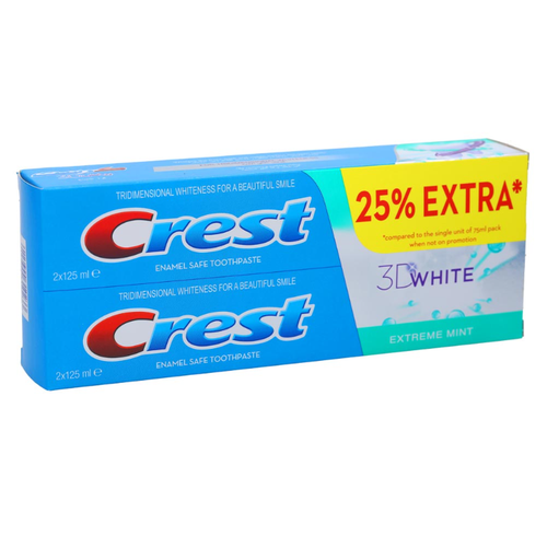 CREST 3D WHITE EXTREME MINT T.P 2 x 125ML 25% EXTRA*