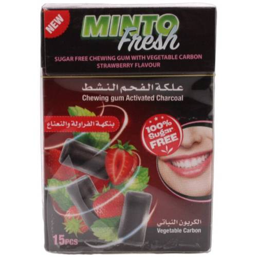 Minto Fresh Chewing Gum Activated Charcoal Strawberry Mint 21 g - 15 Pcs 