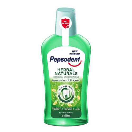 Pepsodent Herbal Naturals Mouth Wash Lemon & Aloe Vera 500 ml