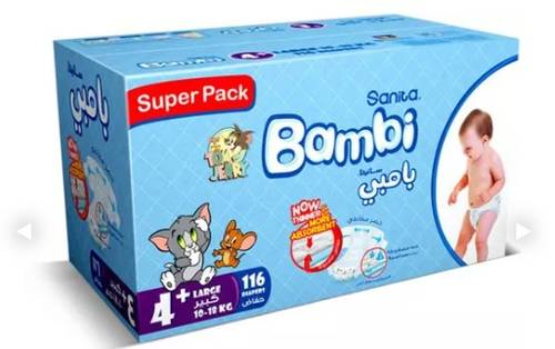 Bambi Large+ Diapers For Kids, Super Box, 116 Diapers