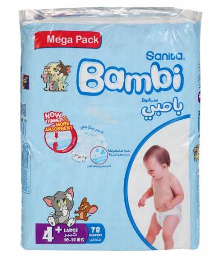 Bambi Baby Diapers Jumbo Pack Plus Large 78'S