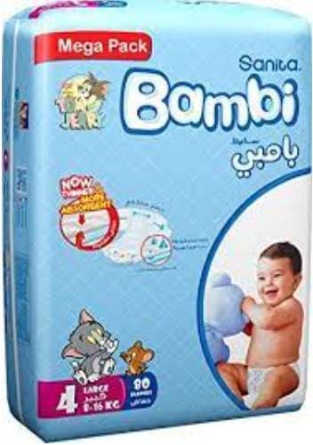 Bambi Baby Diapers Mega Pack Size 4 Large 80 Count