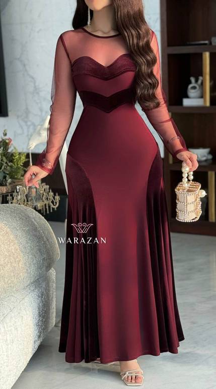 فستان سهره ماسك باكمام شفافه 