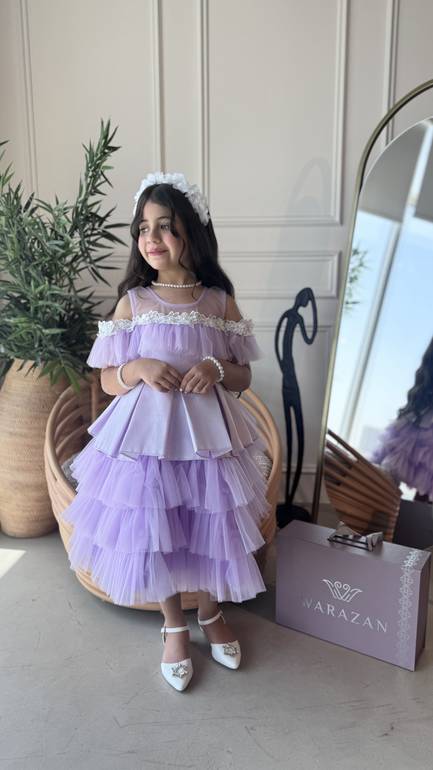 فستان سهره بناتي تفته مع تل منفوش