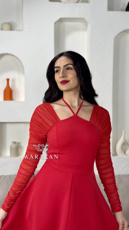 فستان ناعم بكم شفاف 