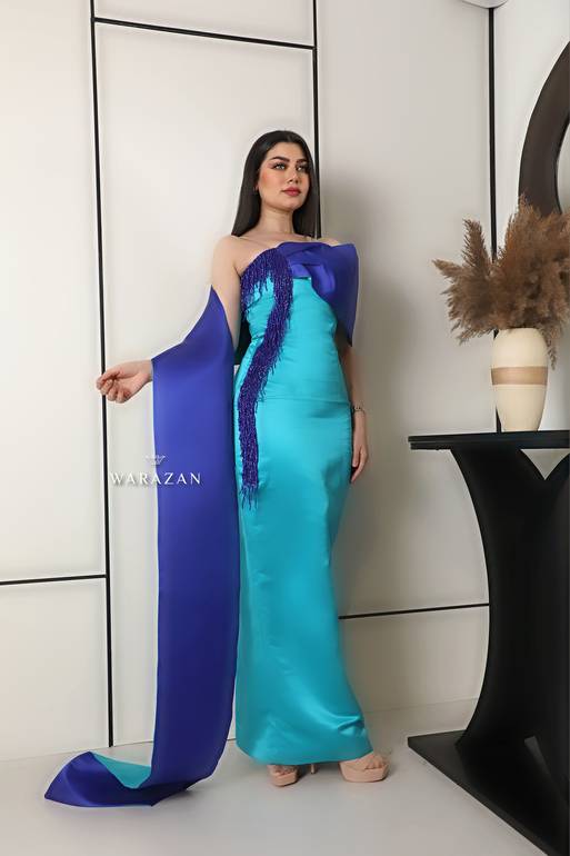 فستان سهرة طويل ماسك بلونين وتطريز هدف