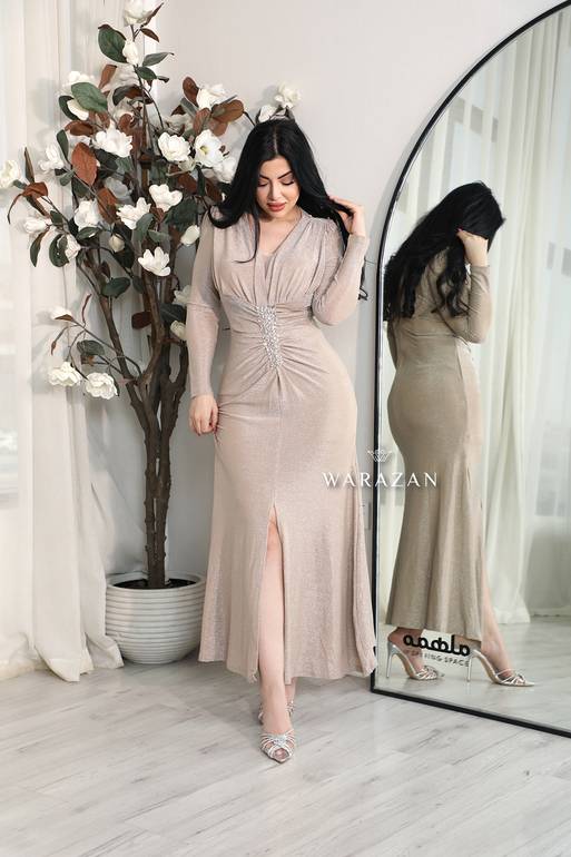 فستان سهرة ناعم بكرستال من الخصر 