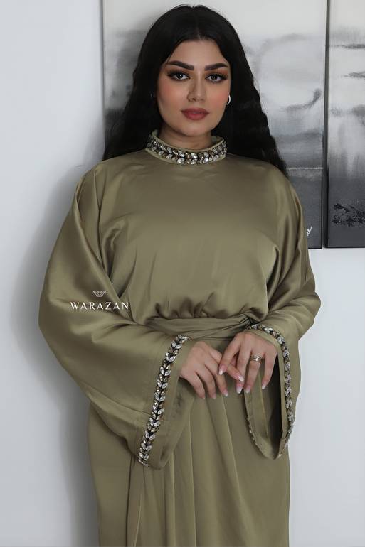 فستان ناعم باكمام وسيعة  - كموني - 40