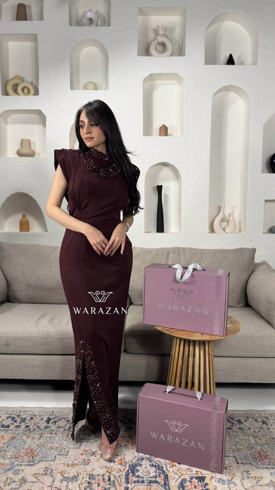 فستان سهره بكرستال من الرقبه 