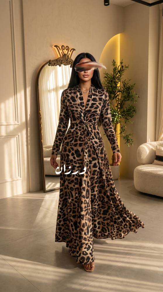 فستان ناعم طويل بزم عند الخصر