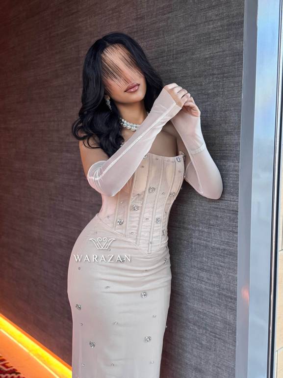فستان سهره ماسك بكرستال و اكمام 