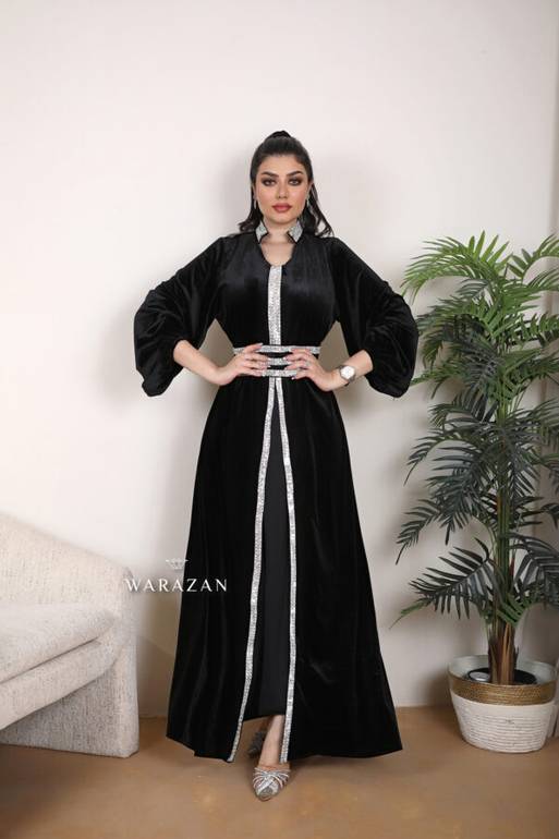 فستان مغربي مخمل سترس كامل للمناسبات