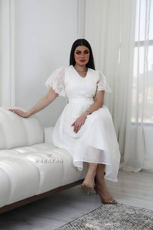 فستان ميد نص كم بأزرار