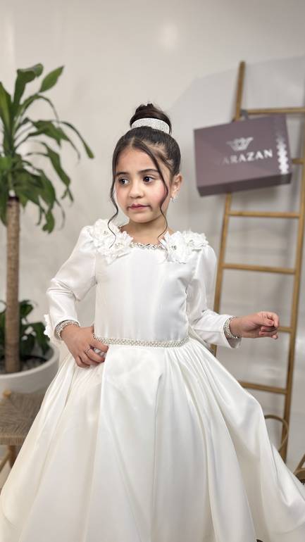 فستان سهرة بناتي بأكمام تل 