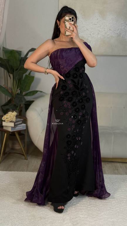 فستان سهرة بتدخيل ورود و كسرات 