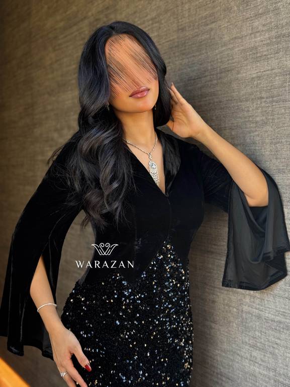 فستان سهرة مخمل بتدخيلة ترتر 