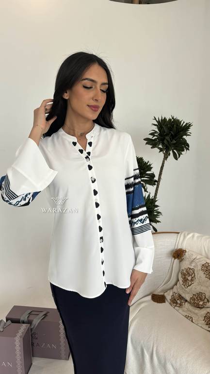 قميص ساتان بطبعة كم أزرق
