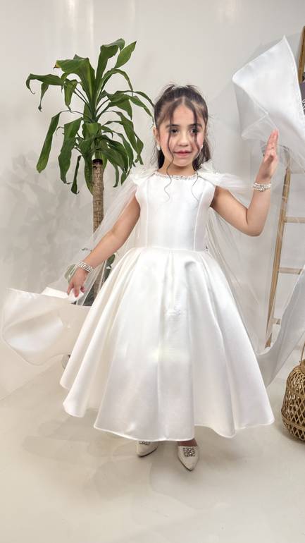 فستان سهرة بناتي بأكمام تل 