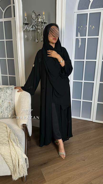 عباية عملية سوداء للعيد من قماش الكريب كريسبي