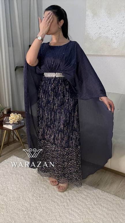 فستان سهرة انيق بحزام من الخصر
